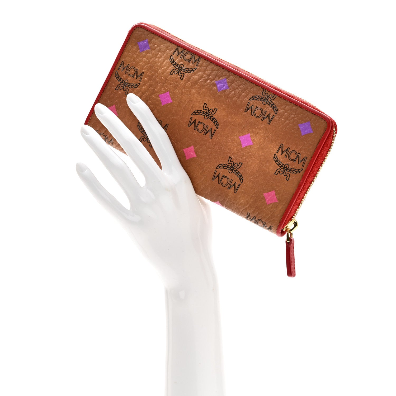 MCM Skyoptic Visetos Zip Around Wallet Cognac Red 1774585