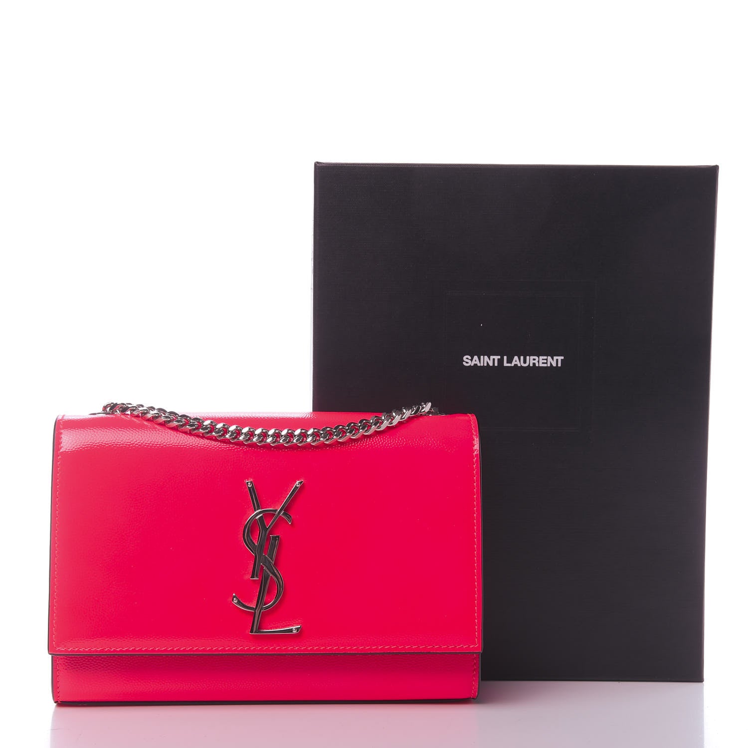 Saint Laurent Patent Grain de Poudre Small Monogram Kate Satchel Neon Pink 10 of 10