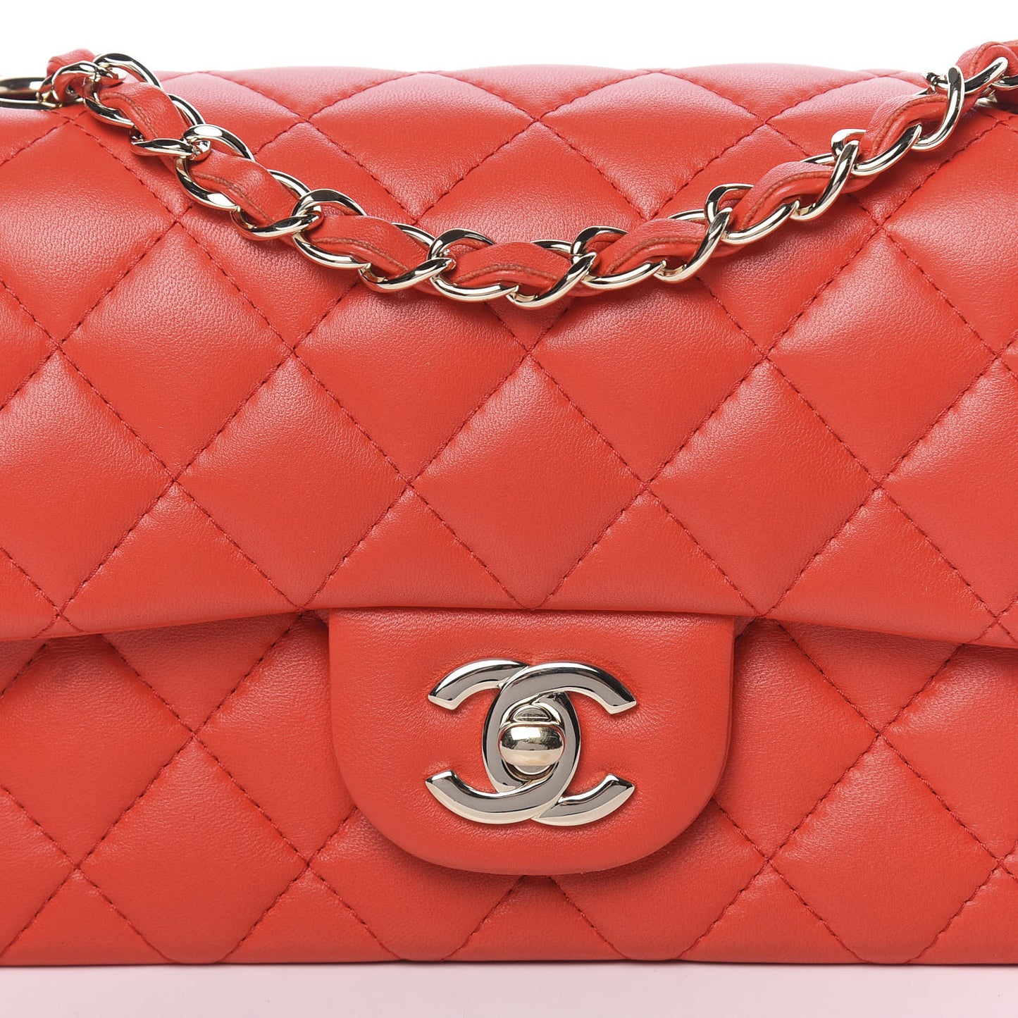 Lambskin Quilted Mini Rectangular Flap Red
