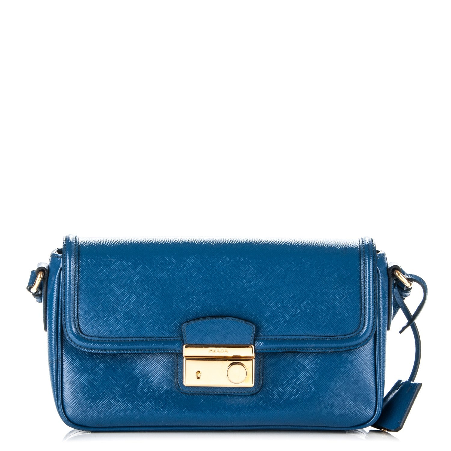Prada Saffiano Vernice Sound Shoulder Bag Azzurro 1 of 8