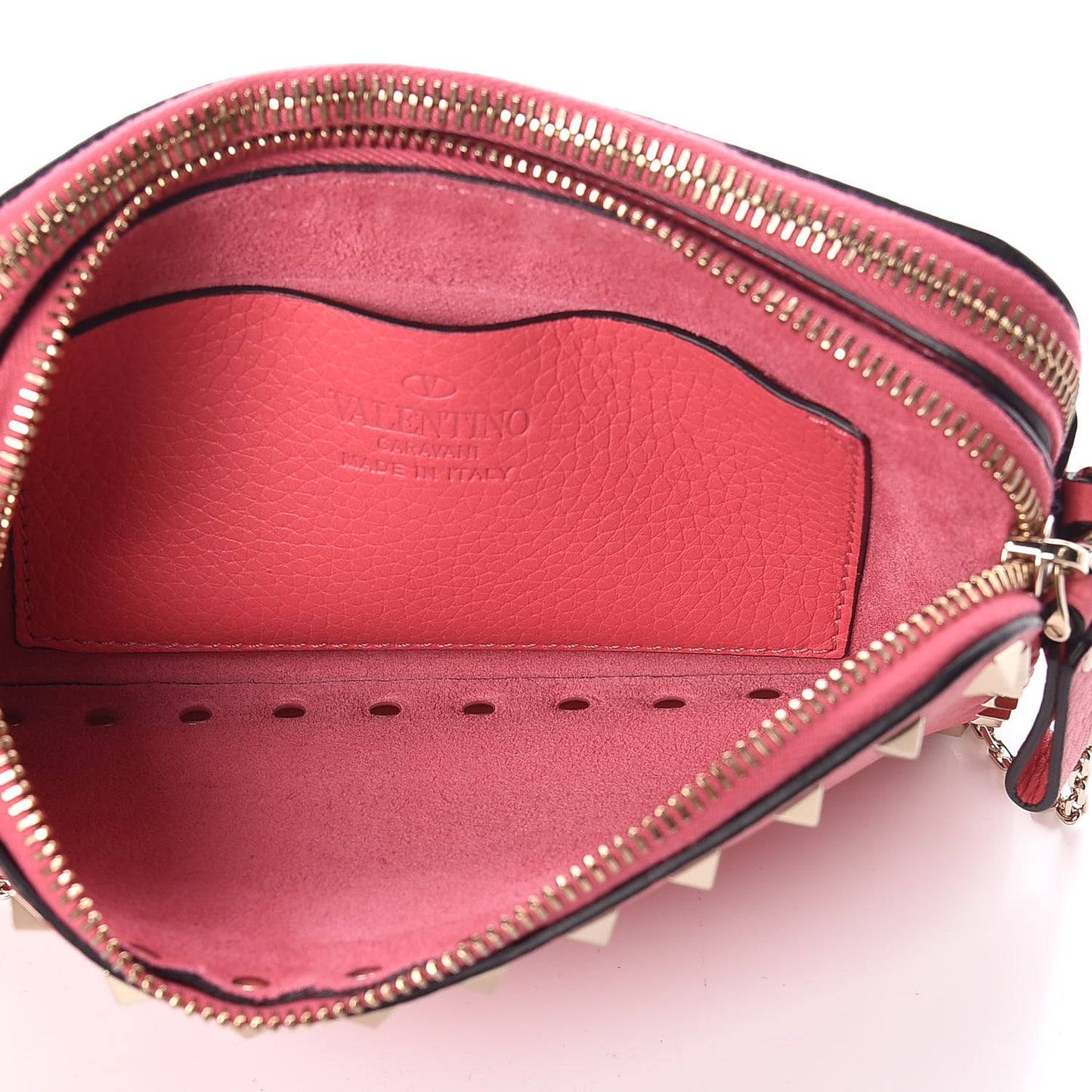 Pebbled Calfskin Rockstud Chain Pouch Shoulder Bag Shadow Pink