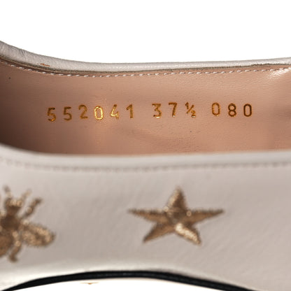 Gucci Malaga Kid Web Bee Star Embroidered Sylvie High Heel Slingback Pumps 37.5 White 8 of 10