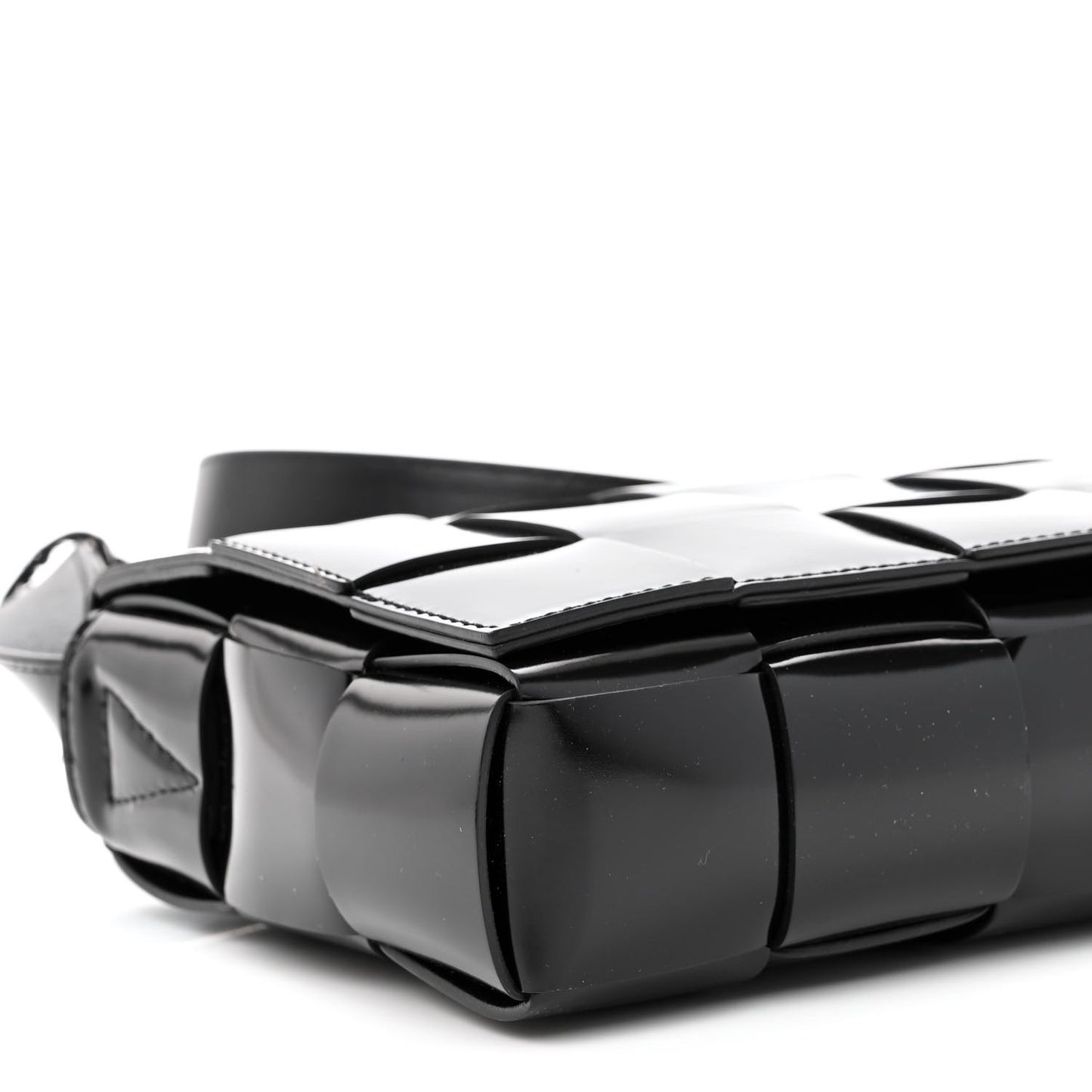 Patent Maxi Intrecciato Cassette Crossbody Bag Black