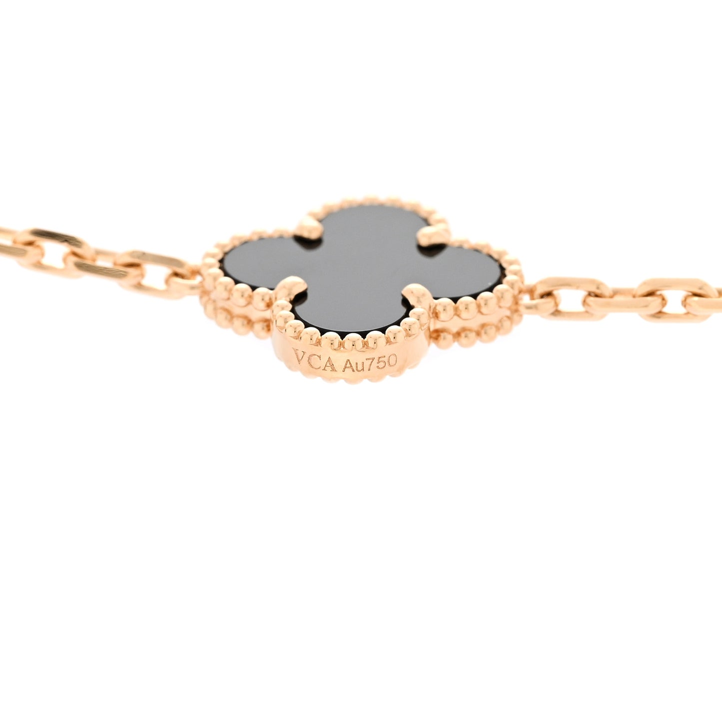 18K Yellow Gold Black Onyx 20 Motifs Vintage Alhambra Necklace