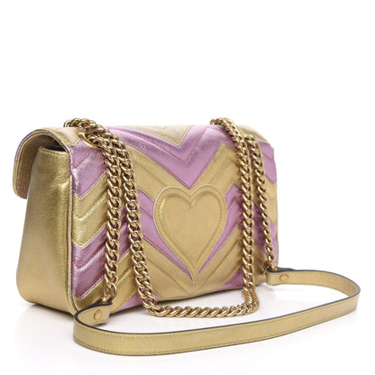 Gucci Metallic Calfskin Matelasse Small GG Marmont Shoulder Bag Gold Pink 3 of 10
