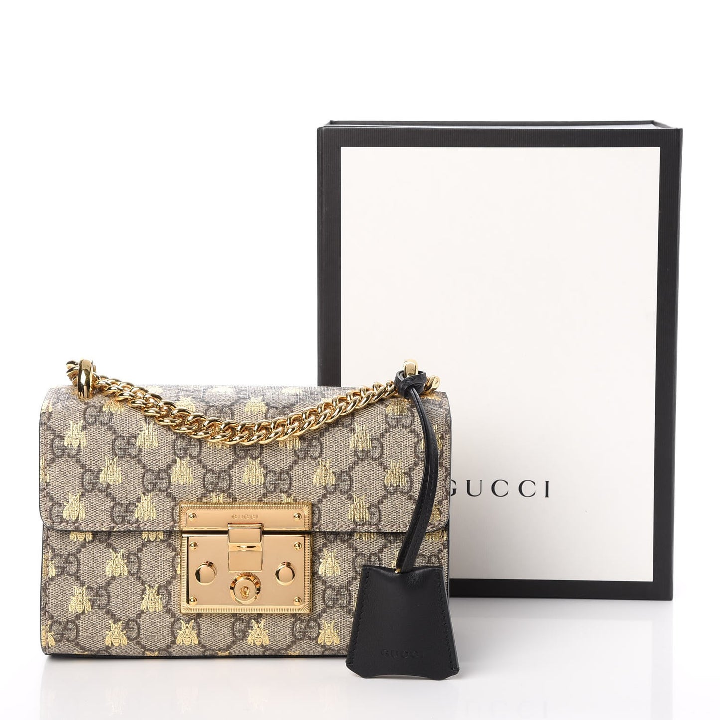 GG Supreme Monogram Bees Small Padlock Shoulder Bag Black