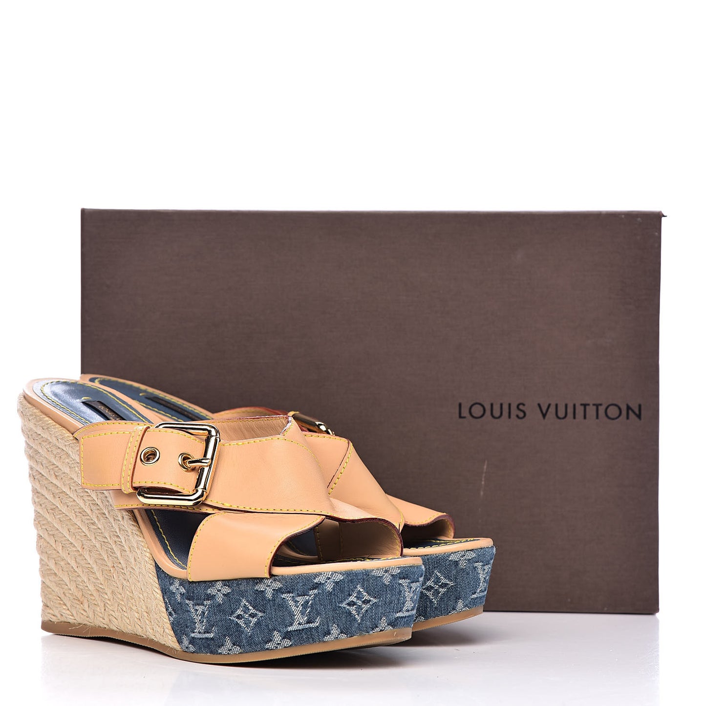Vachetta Denim Juan Les Pins Espadrille Wedge Heels 38 Blue