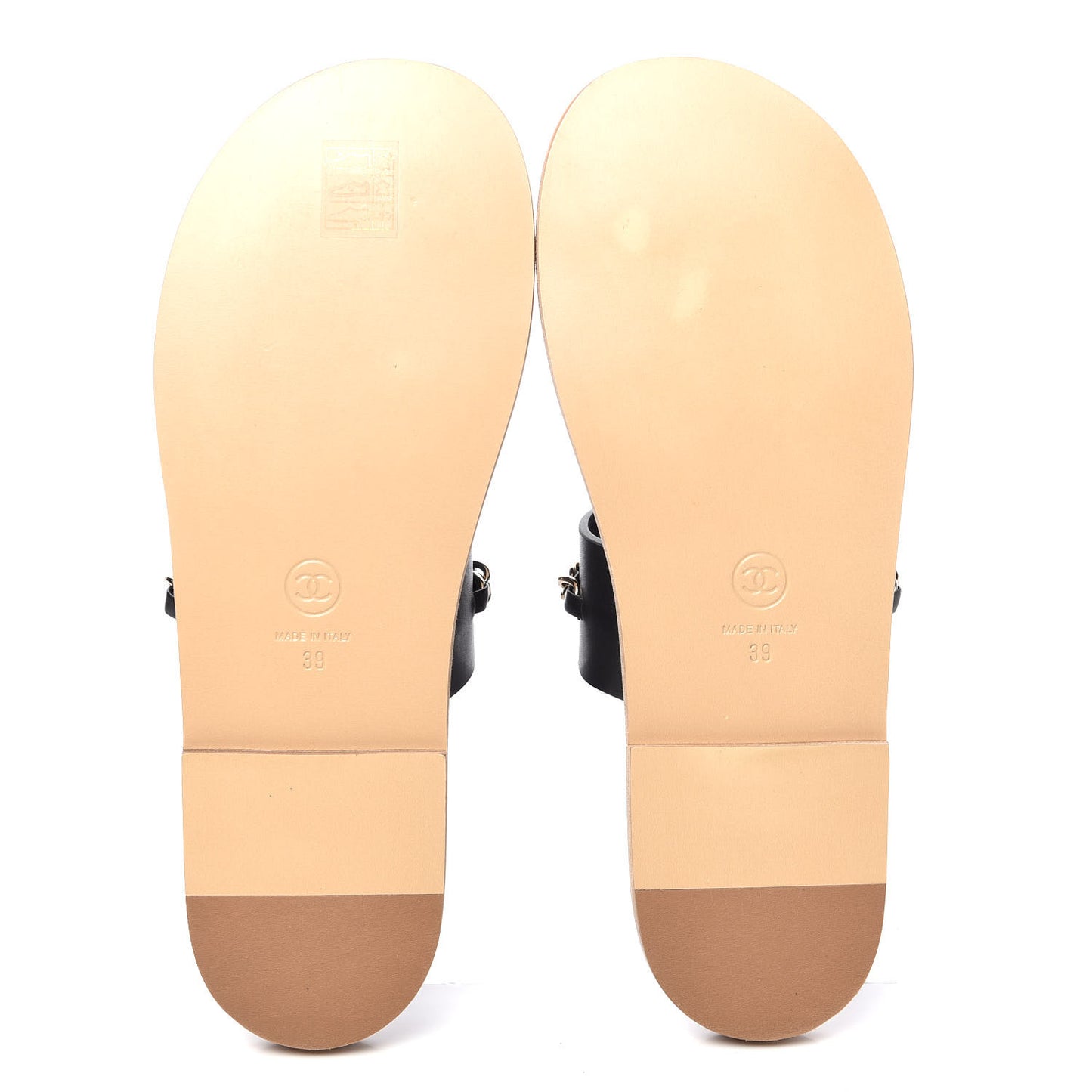 Calfskin Chain CC Logo Toe Ring Sandals 39 Black