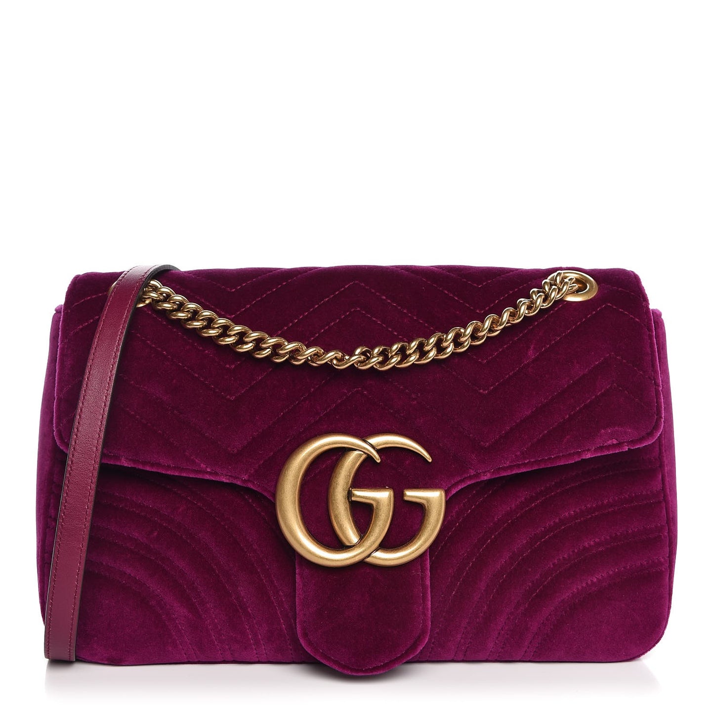 Velvet Matelasse Medium GG Marmont Shoulder Bag Fuchsia Violet Cyclamen