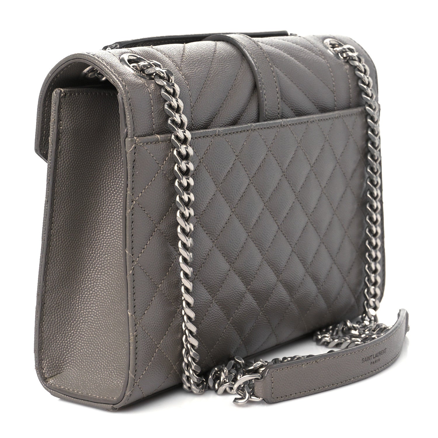 Saint Laurent Grain De Poudre Textured Mixed Matelasse Medium Triquilt Monogram Satchel Fog 3 of 11