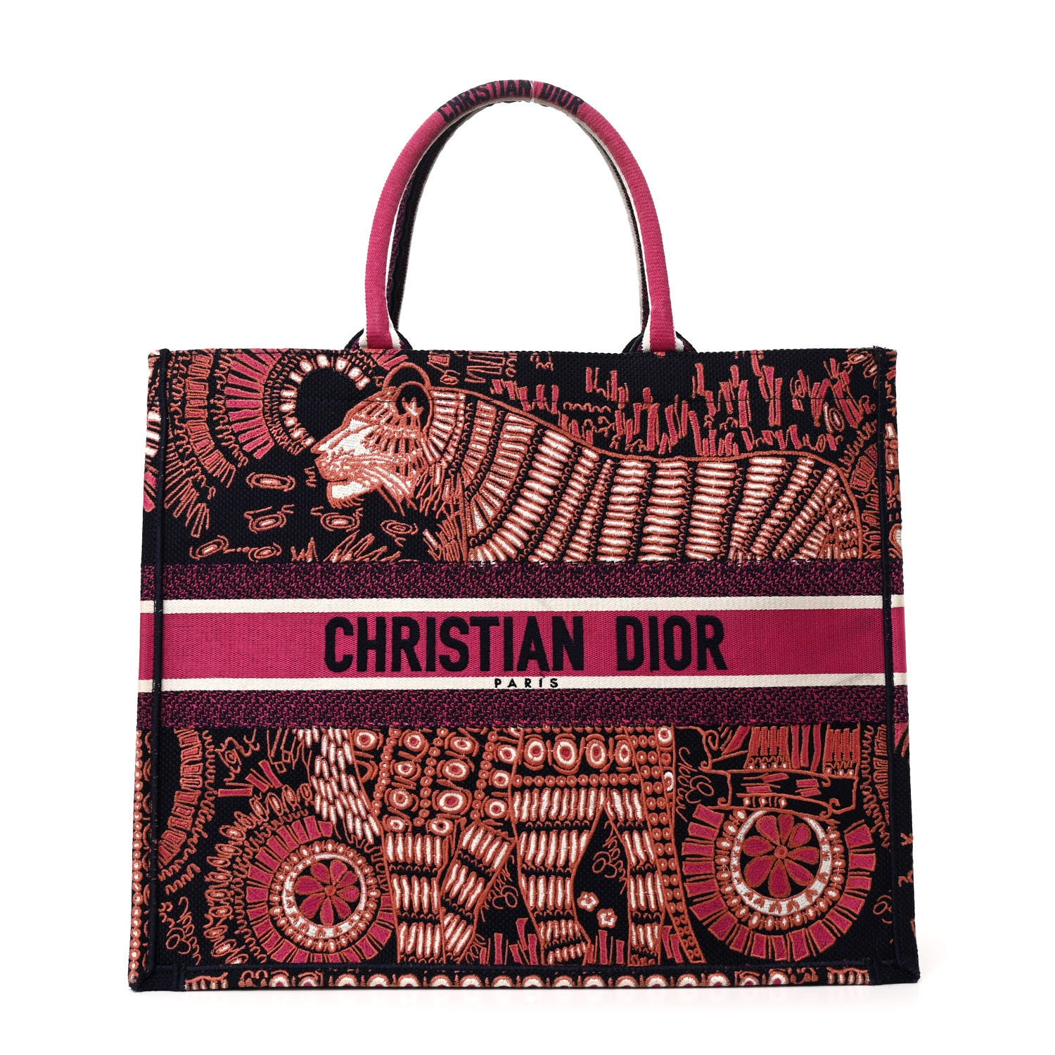 Christian Dior Canvas Embroidered Dior Animals Tiger Book Tote Deep Blue Fuchsia 1 of 11