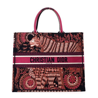 Christian Dior Canvas Embroidered Dior Animals Tiger Book Tote Deep Blue Fuchsia 1 of 11