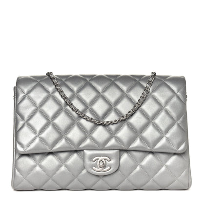 Chanel Metallic Lambskin Quilted Clutch With Chain Flap Silver 1 of 5