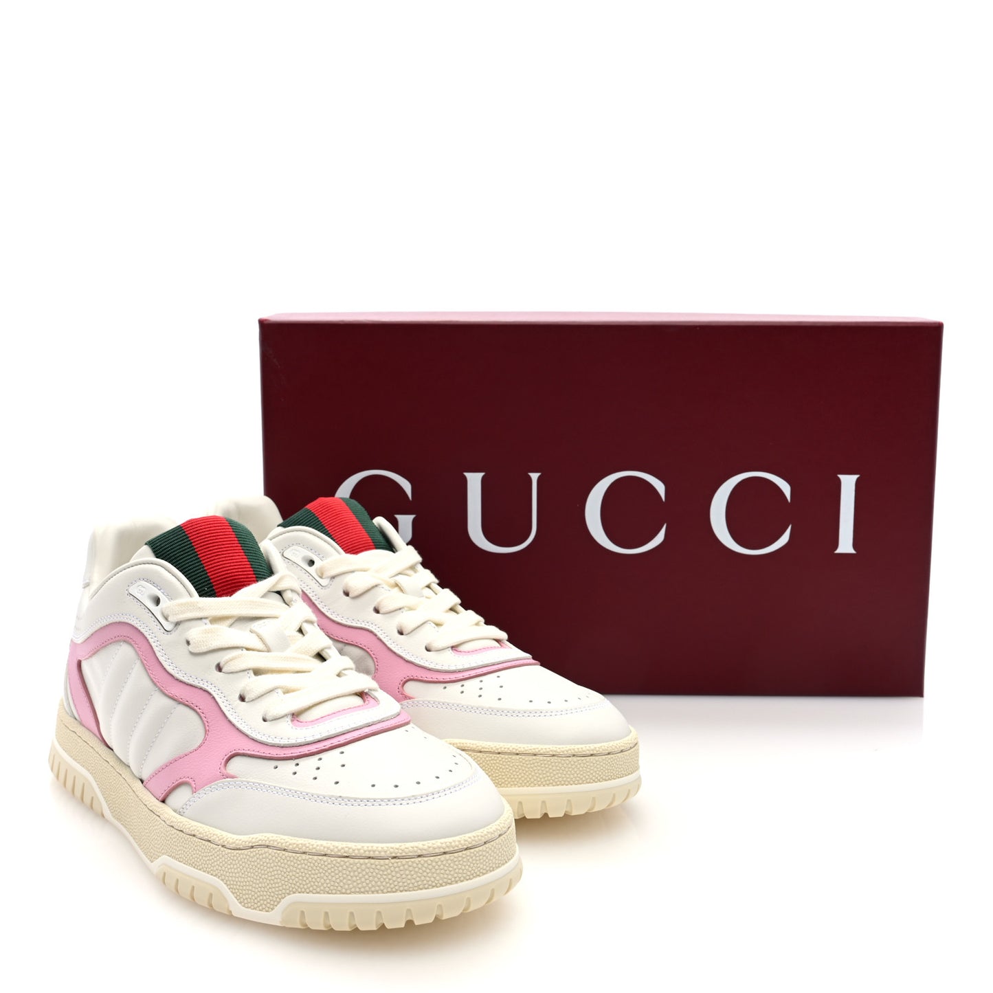 Calfskin Womens Re-Web Sneakers 39.5 White Pink
