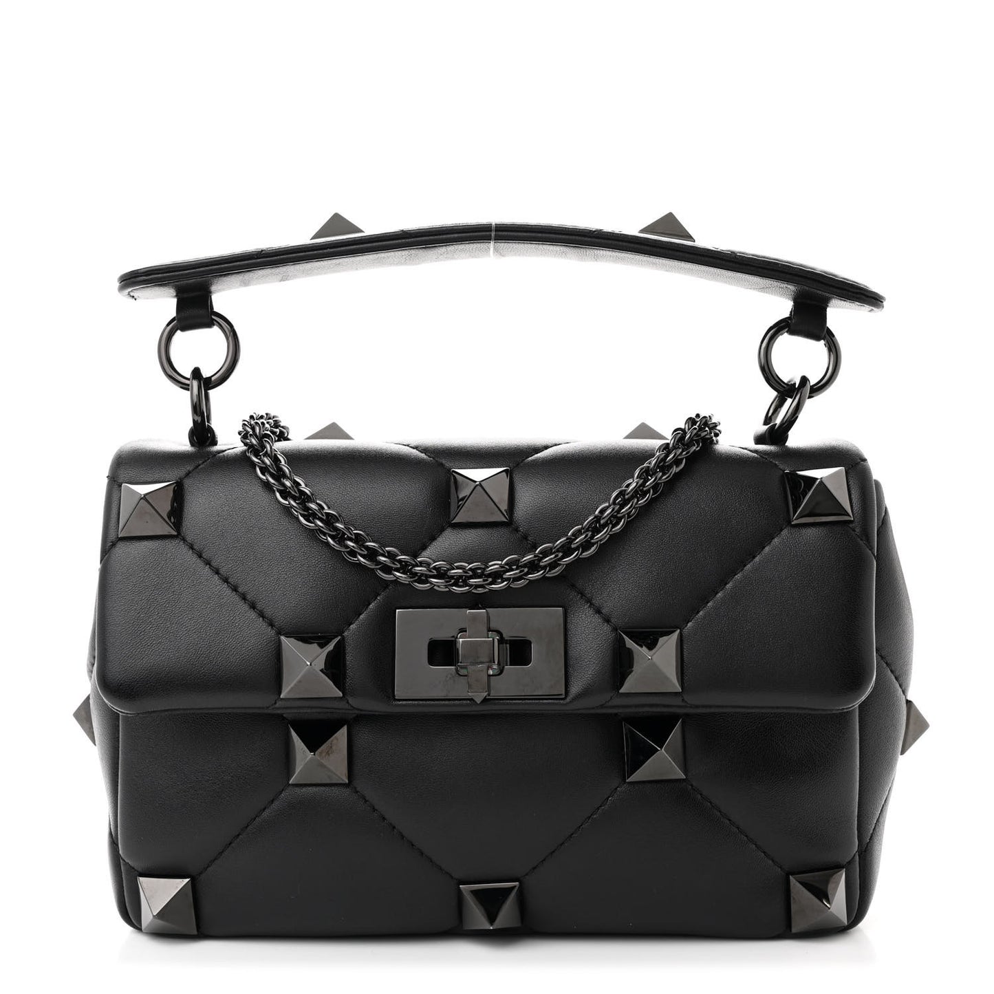 Nappa Monochrome Medium Roman Stud Shoulder Bag Black
