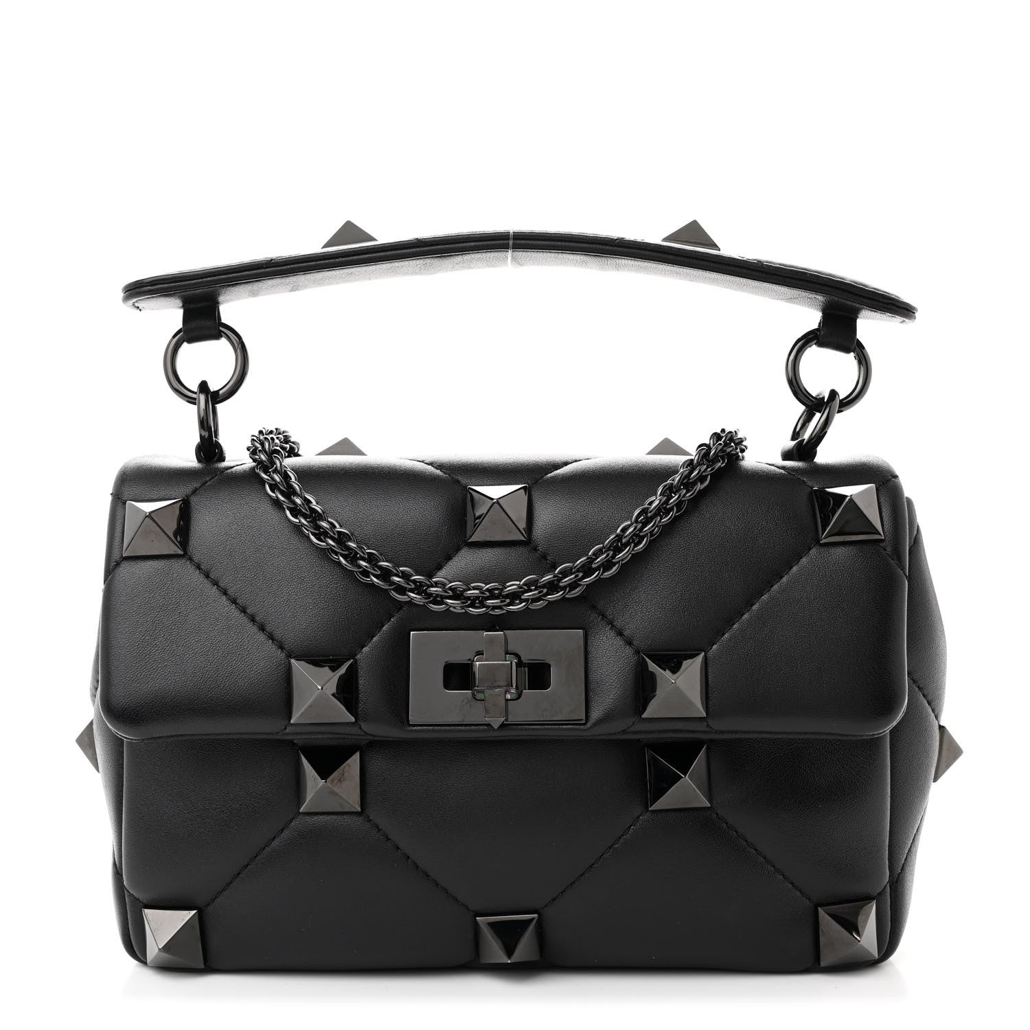 Valentino Garavani Nappa Monochrome Medium Roman Stud Shoulder Bag Black 1 of 9