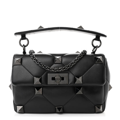 Valentino Garavani Nappa Monochrome Medium Roman Stud Shoulder Bag Black 1 of 9