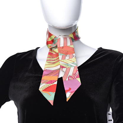 Hermes Silk Astrologie Twilly Rose Corail Vert Fluo 2 of 5