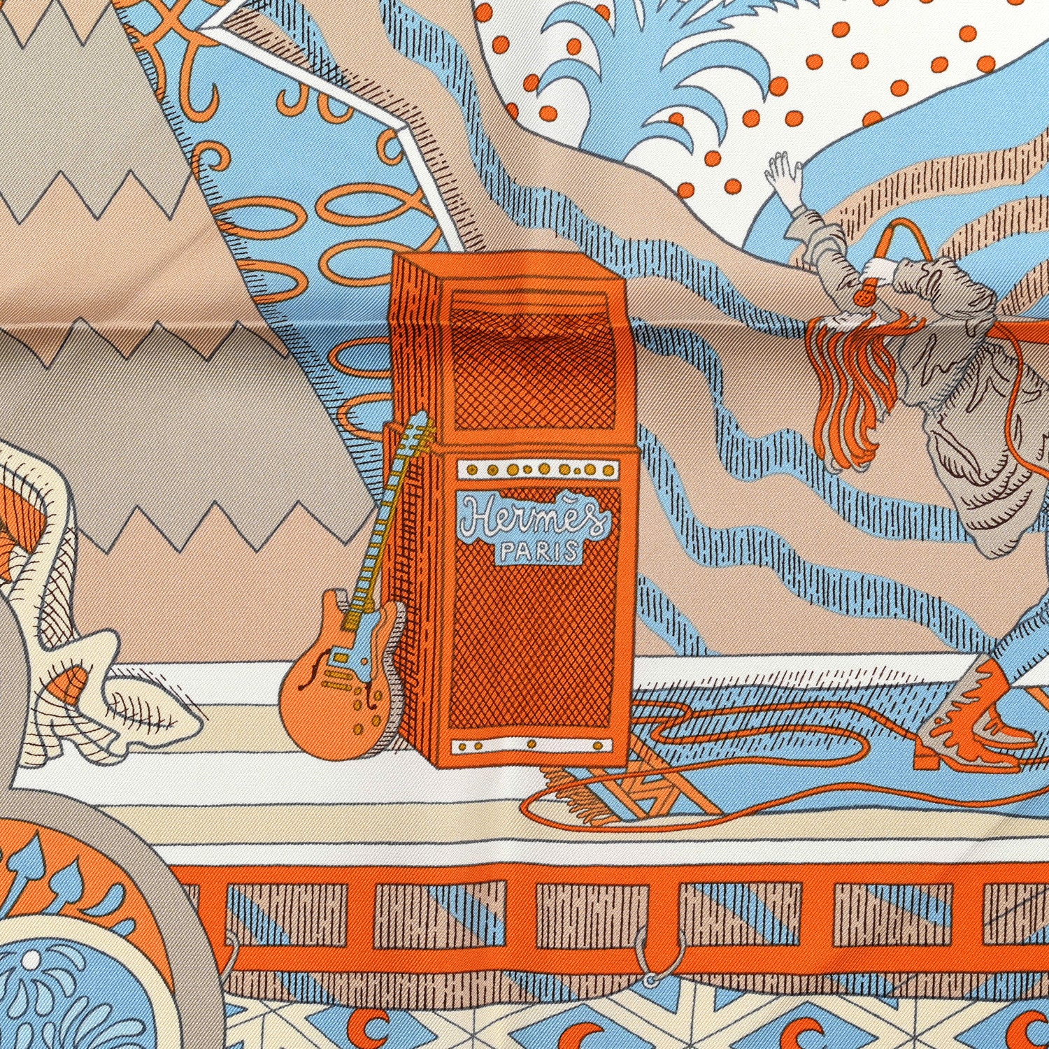 Hermes Silk Le Premier Chant Scarf 90 Orange White Bleu 2 of 5