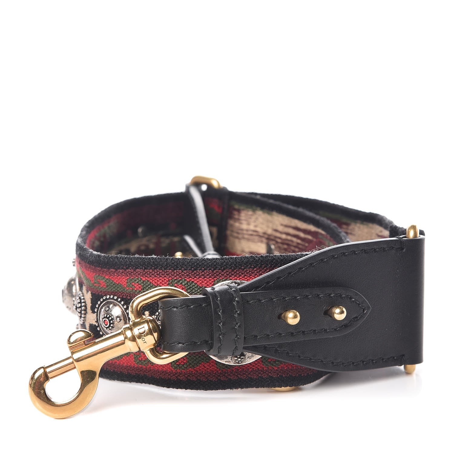 Christian Dior Canvas Embroidered Studded Bohemian Shoulder Strap Red 1 of 6