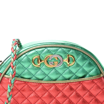 Gucci Laminated Nappa Trapuntata Mini Zumi Dome Shoulder Bag Rosso Jasmine Green Rame 10 of 10