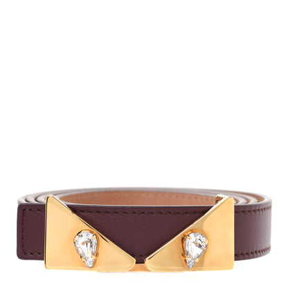 Fendi Calfskin Crystal Monster Eyes Belt 90 36 Burgundy 1 of 6