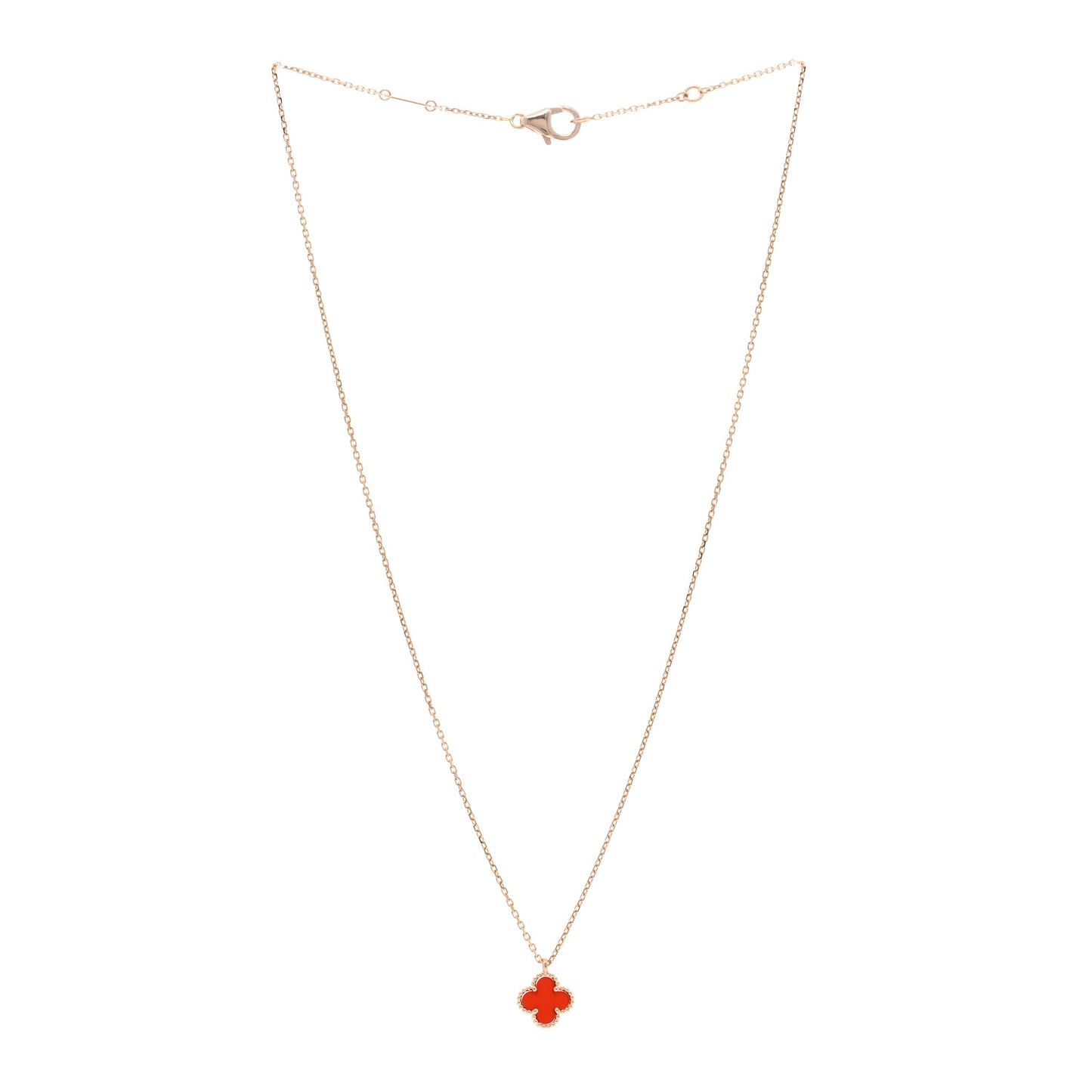 VAN CLEEF & ARPELS 18K Rose Gold Carnelian Sweet Alhambra Pendant Necklace