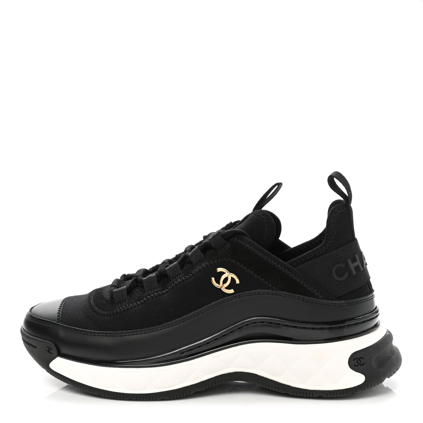 Velvet Calfskin Mixed Fibers CC Sneakers 36 Black