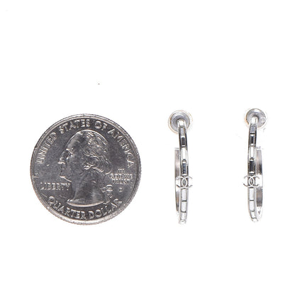 Chanel Baguette Crystal CC Hoop Earrings Silver 2 of 7