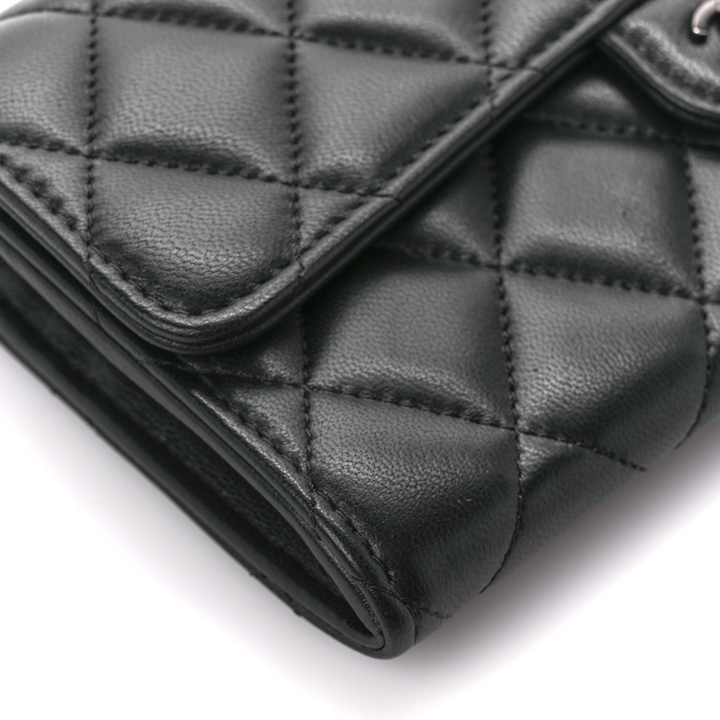 Lambskin Quilted Large Gusset Flap Wallet So Black