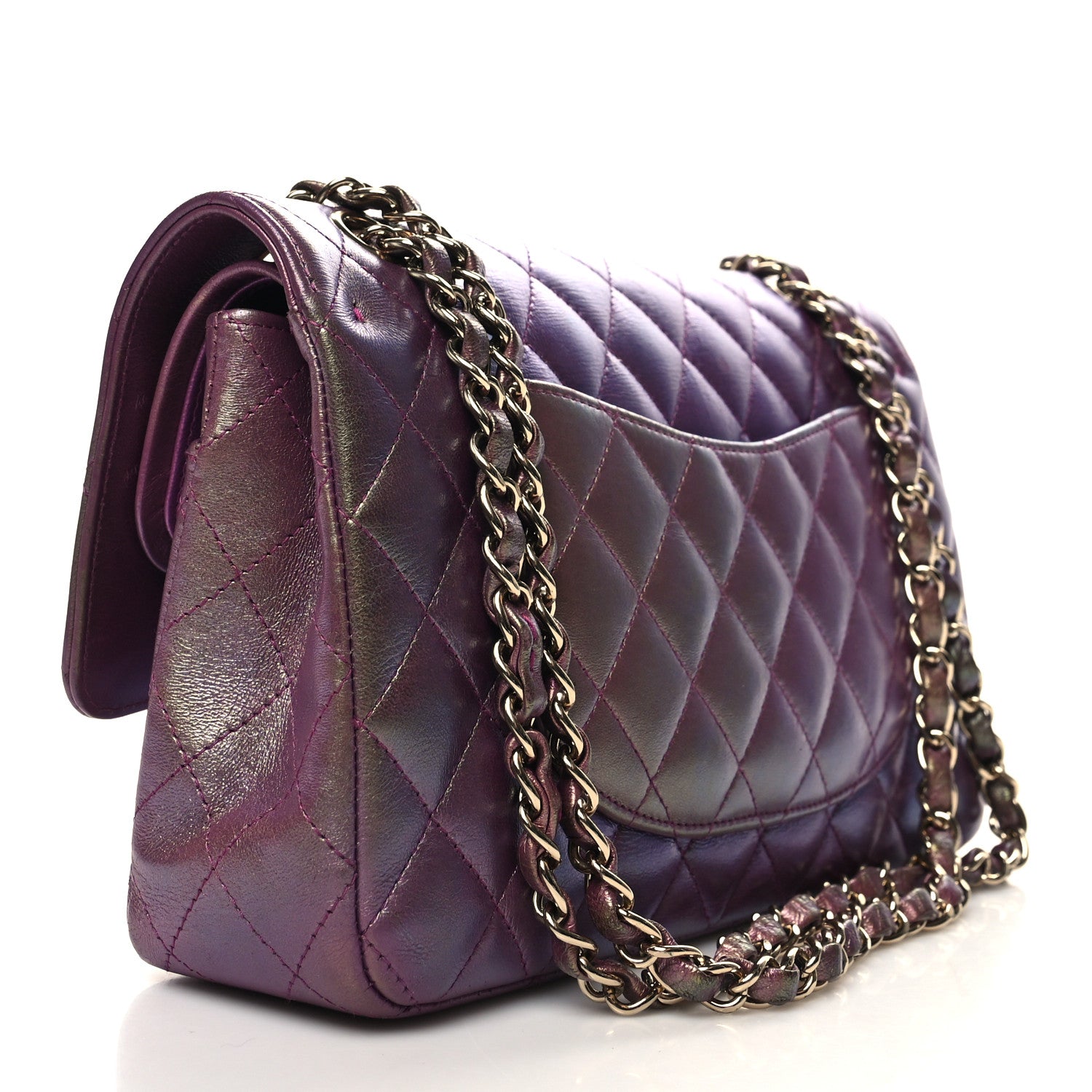 Chanel Iridescent Lambskin Quilted Medium Double Flap Purple 3 of 12