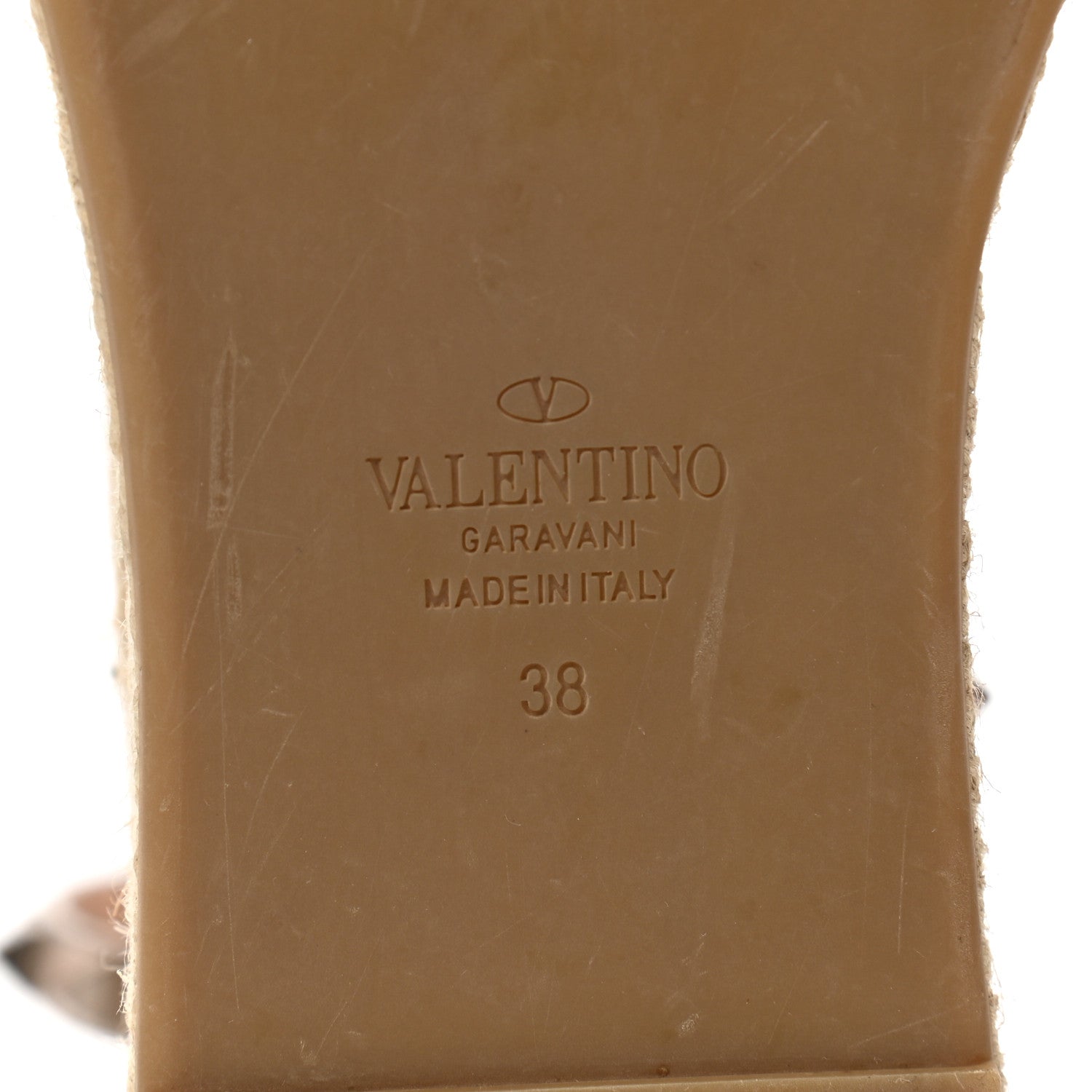 Valentino Garavani Metallic Grained Calfskin Rockstud Ankle Wrap Espadrille Flatform Sandals 38 Skin Natural 6 of 8