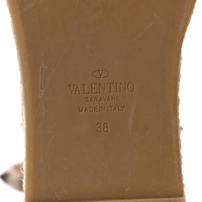 Valentino Garavani Metallic Grained Calfskin Rockstud Ankle Wrap Espadrille Flatform Sandals 38 Skin Natural 6 of 8