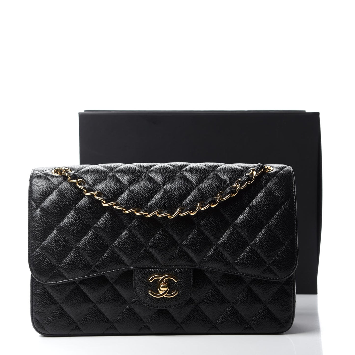 Caviar Quilted Jumbo Double Flap Black