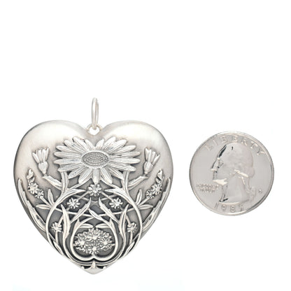 Tiffany Sterling Silver Large Ziegfeld Daisy Heart Locket Pendant 2 of 4