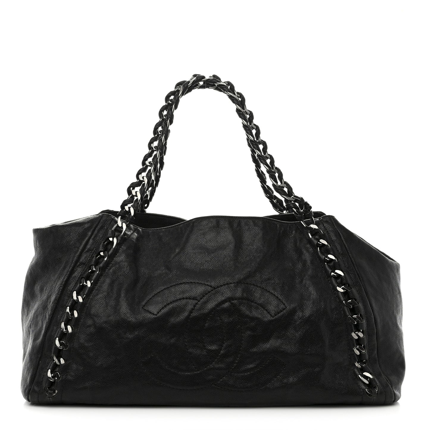 Glazed Calfskin East West Modern Chain Tote Black