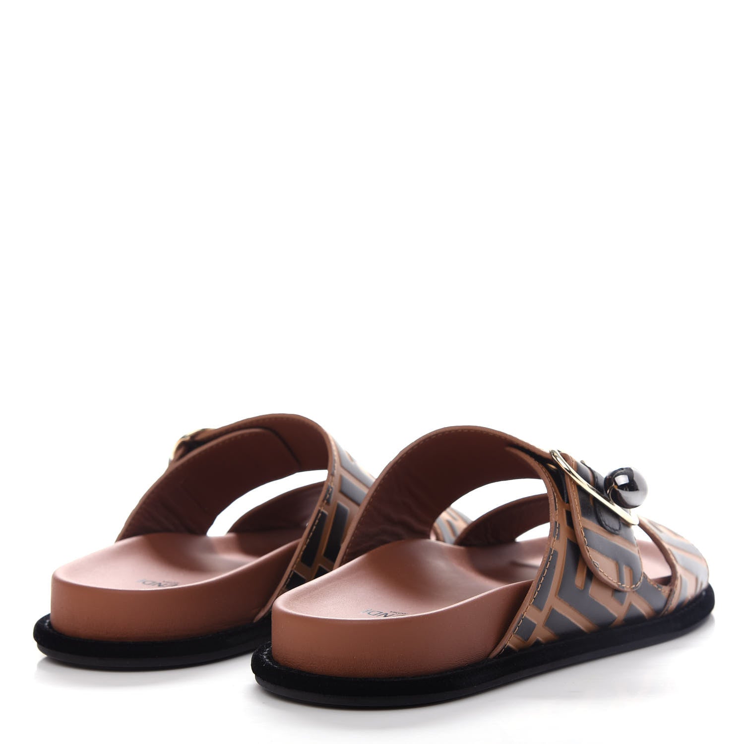 Fendi Calfskin FF Embossed Pearland Slide Sandals 37 Tobacco Moro 4 of 11