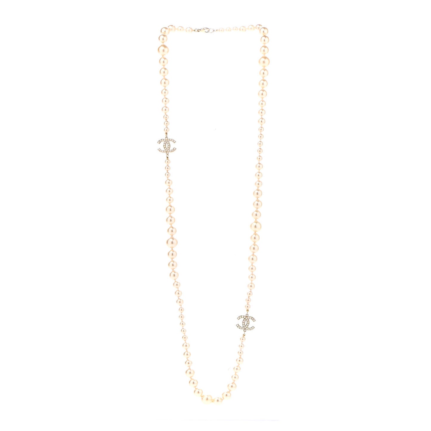 Graduated Pearl CC Long Necklace Gold