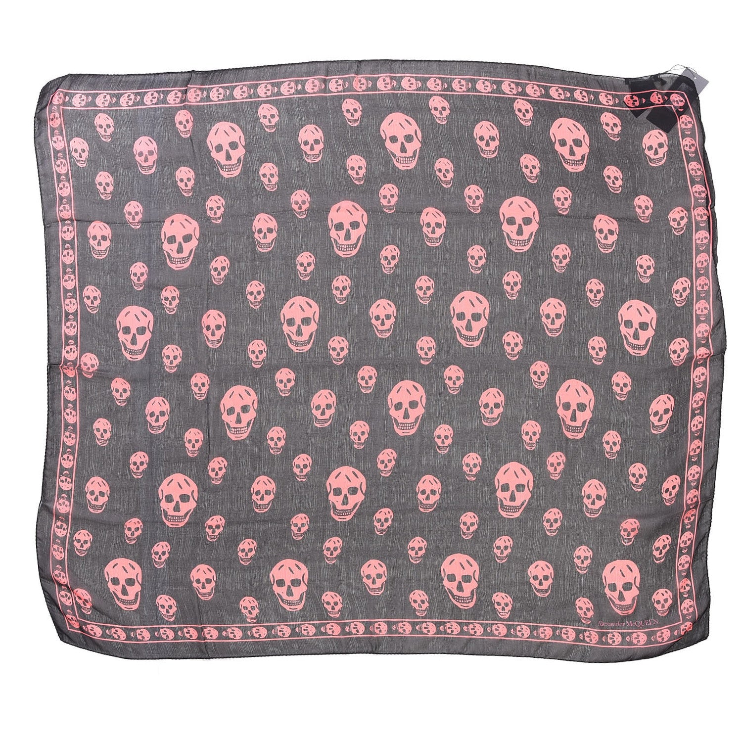 Alexander McQueen Silk Chiffon Skull Scarf Black Pink 506097