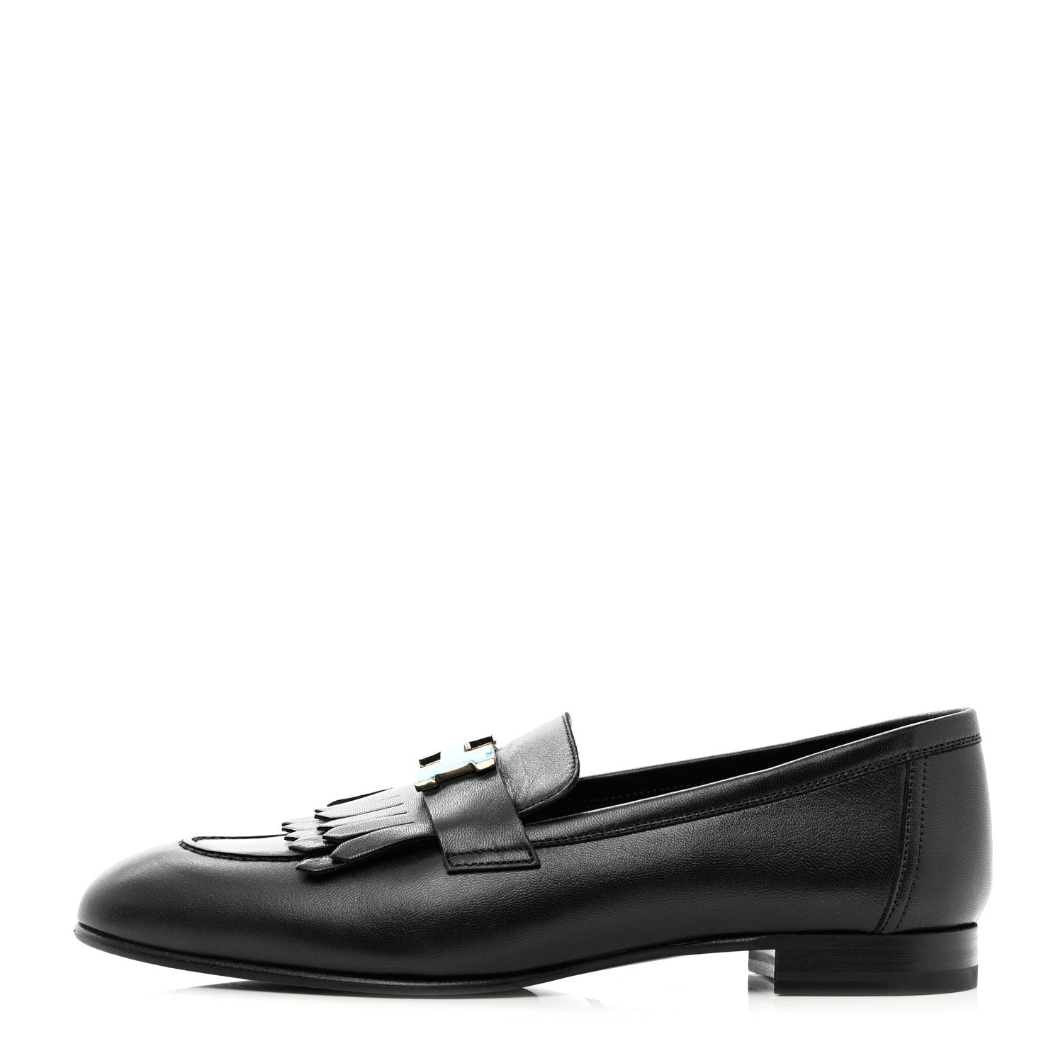 Hermes Goatskin Womens Royal Loafers 38 Black 1 of 11