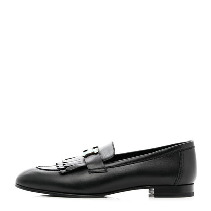 Hermes Goatskin Womens Royal Loafers 38 Black 1 of 11