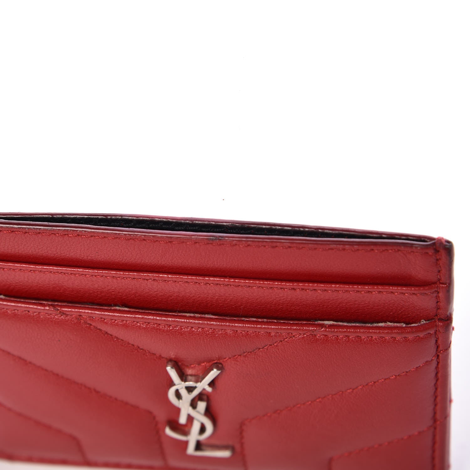 Saint Laurent Calfskin Y Quilted Monogram LouLou Credit Card Case Red 9 of 10