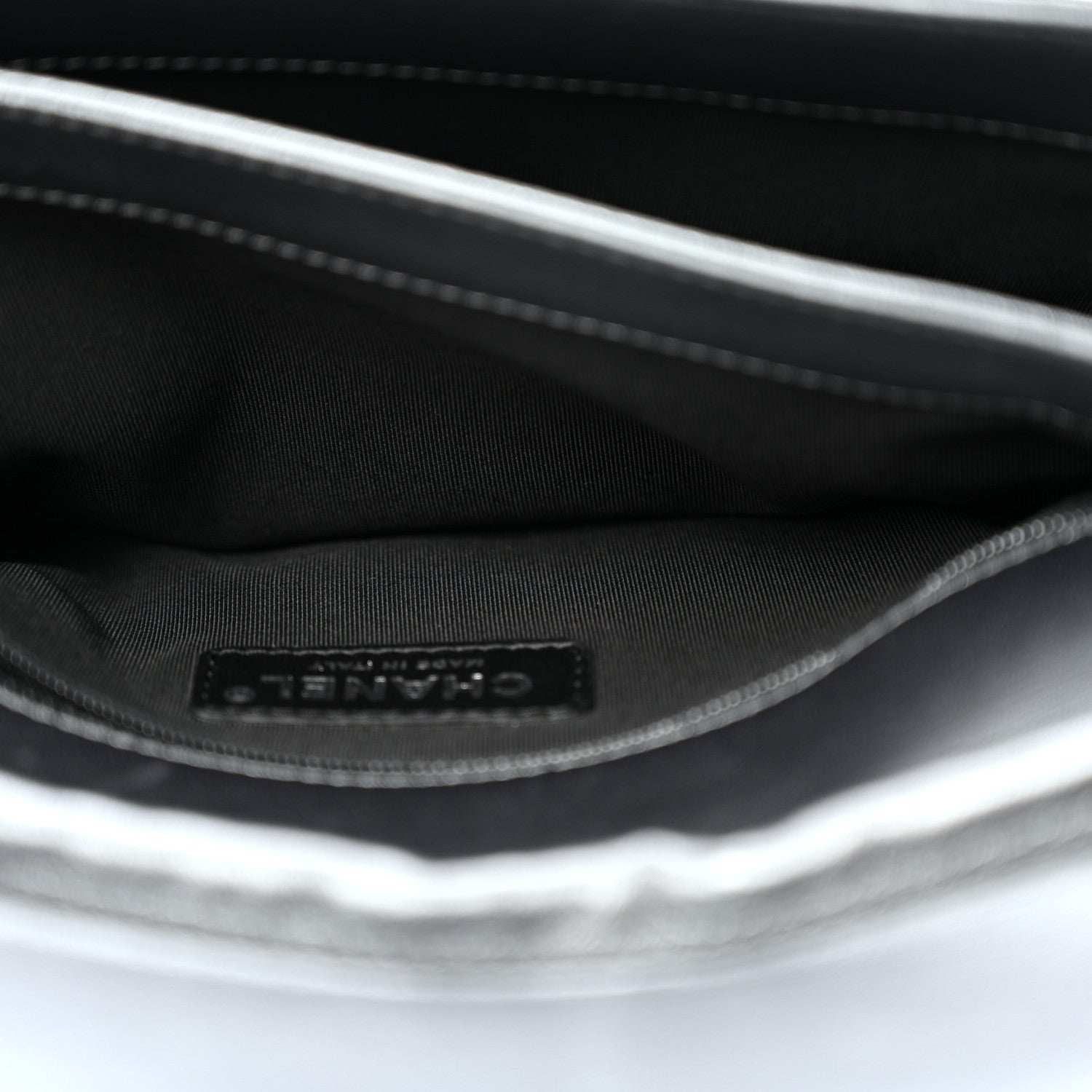 Chanel Metallic Lambskin Quilted Retro Label Clutch Charcoal Grey 5 of 14