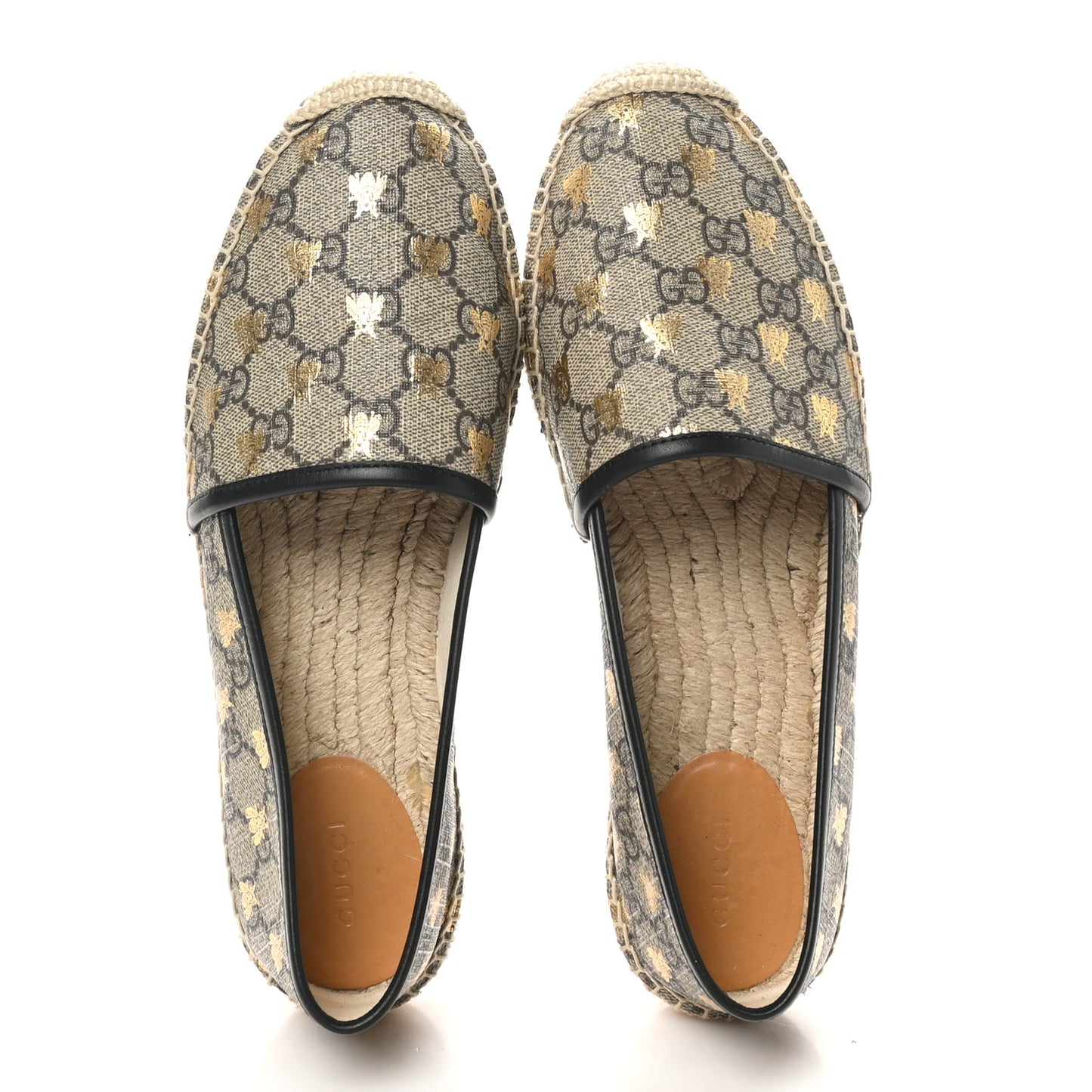 GG Supreme Monogram Bees Espadrille Flats 39 Beige Ebony Oro Black