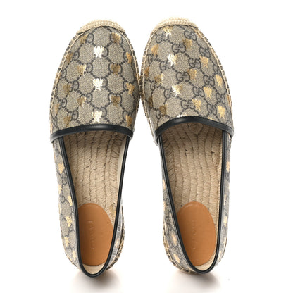 Gucci GG Supreme Monogram Bees Espadrille Flats 39 Beige Ebony Oro Black 2 of 8