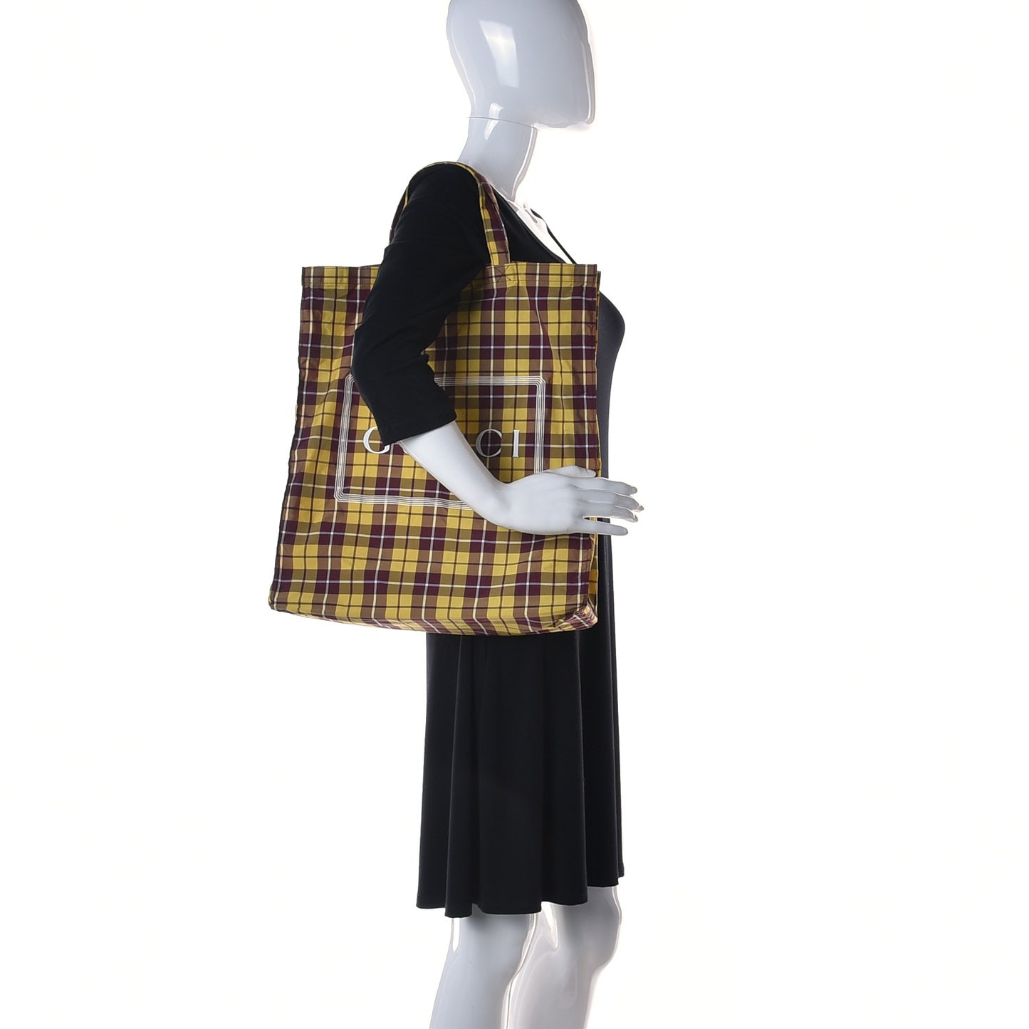 Nylon Checked Logo Vertical Tote Yellow