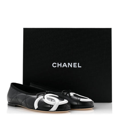 Chanel Lambskin Quilted CC Cambon Ballet Flats 36 Black White 10 of 10