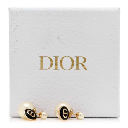 Christian Dior CHRISTIAN DIOR Pearl Logo Tribal Earrings Gold Black 6 of 6