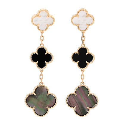 Van Cleef & Arpels 18K Yellow Gold Mother of Pearl Black Onyx 3 Motifs Magic Alhambra Earrings 1 of 5