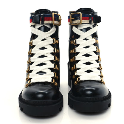 Gucci Calfskin Sylvie Web Lace Up Combat Boots 35 Black 3 of 12